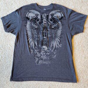 The Raw Uncut "Affliction Style" Men's T-Shirt Skulls and Cross Double-Sided